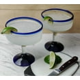 thumbnail image 3 of Dos Sueos Mexican Hand Blown Glass - Set of 4 Hand Blown Margarita Glasses - Cobalt Blue Rim (16 oz), 3 of 5