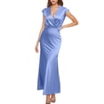 thumbnail image 1 of Vestido largo sin espalda con cuello en V de satén para mujer - Elegante para invitada de boda, 1 of 6