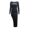 thumbnail image 2 of Gibobby Vestidos para mujer casuales Vestido de terciopelo de manga larga con cuello cuadrado para mujer Vestido dividido plisado delgado sexy(Negro,M), 2 of 4