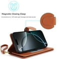 thumbnail image 5 of For iPhone 15 Pro 6.1" Wallet Case Leather Magnetic Flip Cover with Card Slots, RFID Blocking, Kickstand, Anti-Drop TPU & Detachable Wrist Strap,Brown,For iPhone 15 Pro, 5 of 7