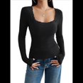 thumbnail image 1 of Camisas de Larga para Mujer, Cuello Cuadrado, Tops Cortos de Punto Acanalado, Conjuntos de Otoño, Ropa de Moda Negro XXL, 1 of 9