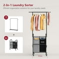 thumbnail image 4 of Laundry Sorter with Hanging Bar, 2 Section Laundry Hamper with Lockable Wheels and Removable Bag, Black & Gray, 4 of 8
