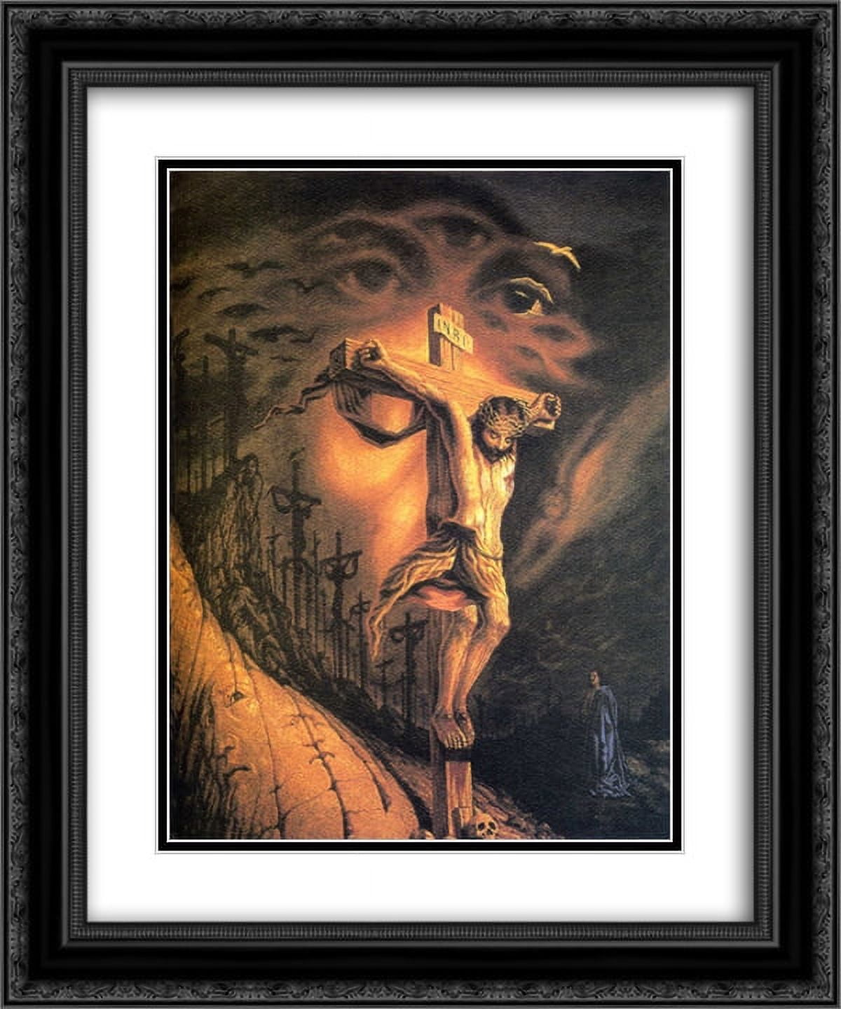 Red Folk Bunny 2x Matted 20x12 Black Ornate Framed Art Print by