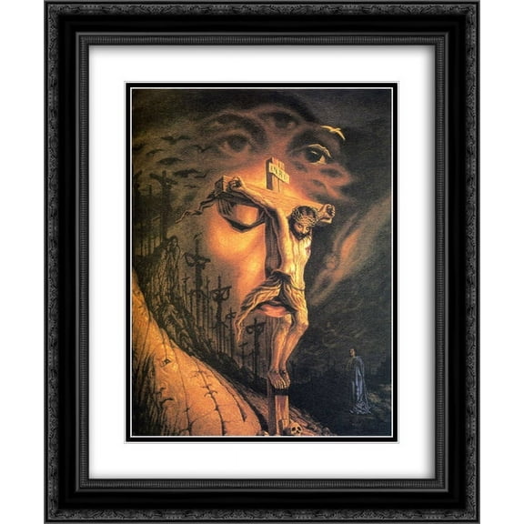 Octavio Ocampo 2x Matted 20x24 Black Ornate Framed Art Print 'Calvary'