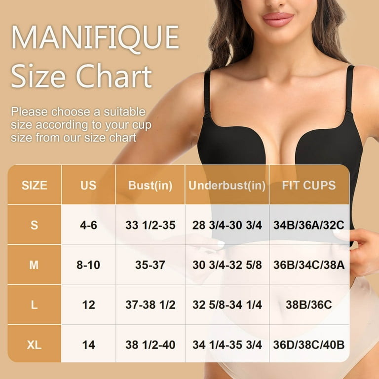 MANIFIQUE Women's Low Back Bra Wire Lifting Deep U Shaped Plunge Backless  Bra with Convertible Clear Straps