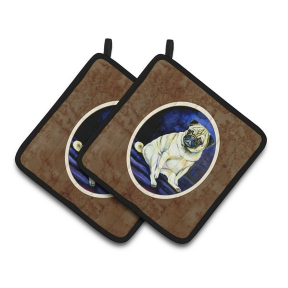 Carolines Treasures 7026PTHD Fawn Pug Penny For Your thoughts Pair of Pot Holders