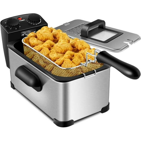 

Deep Fryer 1700W Electric Stainless Steel Deep Fryer -3.2qt Oil Container & Lid w/ View Window 12 Cups Frying Basket w/ Hook Adjustable Temperature and Timer Professional Grade