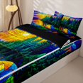 thumbnail image 2 of Manfei Stained Glass Lakeside Tent Pattern Zipper Full Size Comforter Sets with Fitted Sheet and 2 Pillowcases,Sunset Pine Forest Print Zipper Bedding Set,Yellow Green Blue,Reversible, 2 of 7