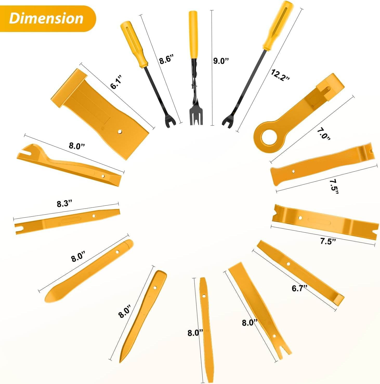 GOOACC 200Pcs Trim Removal Tool, Auto Push Pin Bumper Retainer Clip Set Fastener Terminal Remover Tool Adhesive Cable Clips Round Handle Crowbar Kit Car Panel Radio Removal Auto Clip Pliers, Yellow