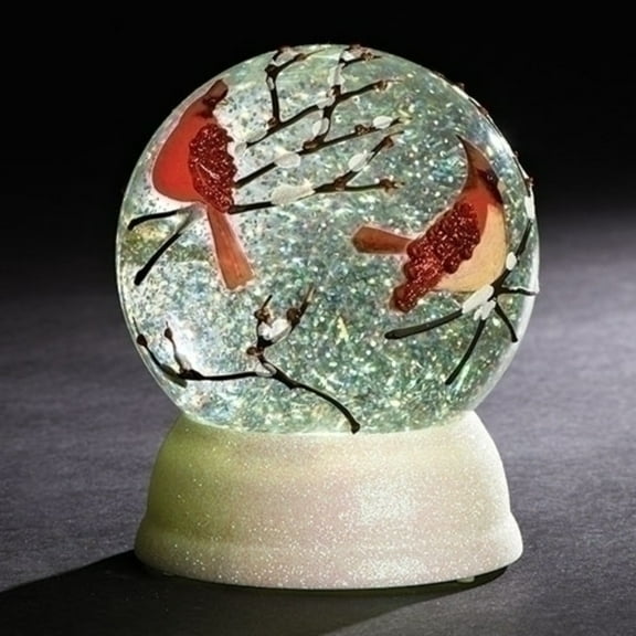 Red Cardinals on Tree Branch LED Light Water Globe