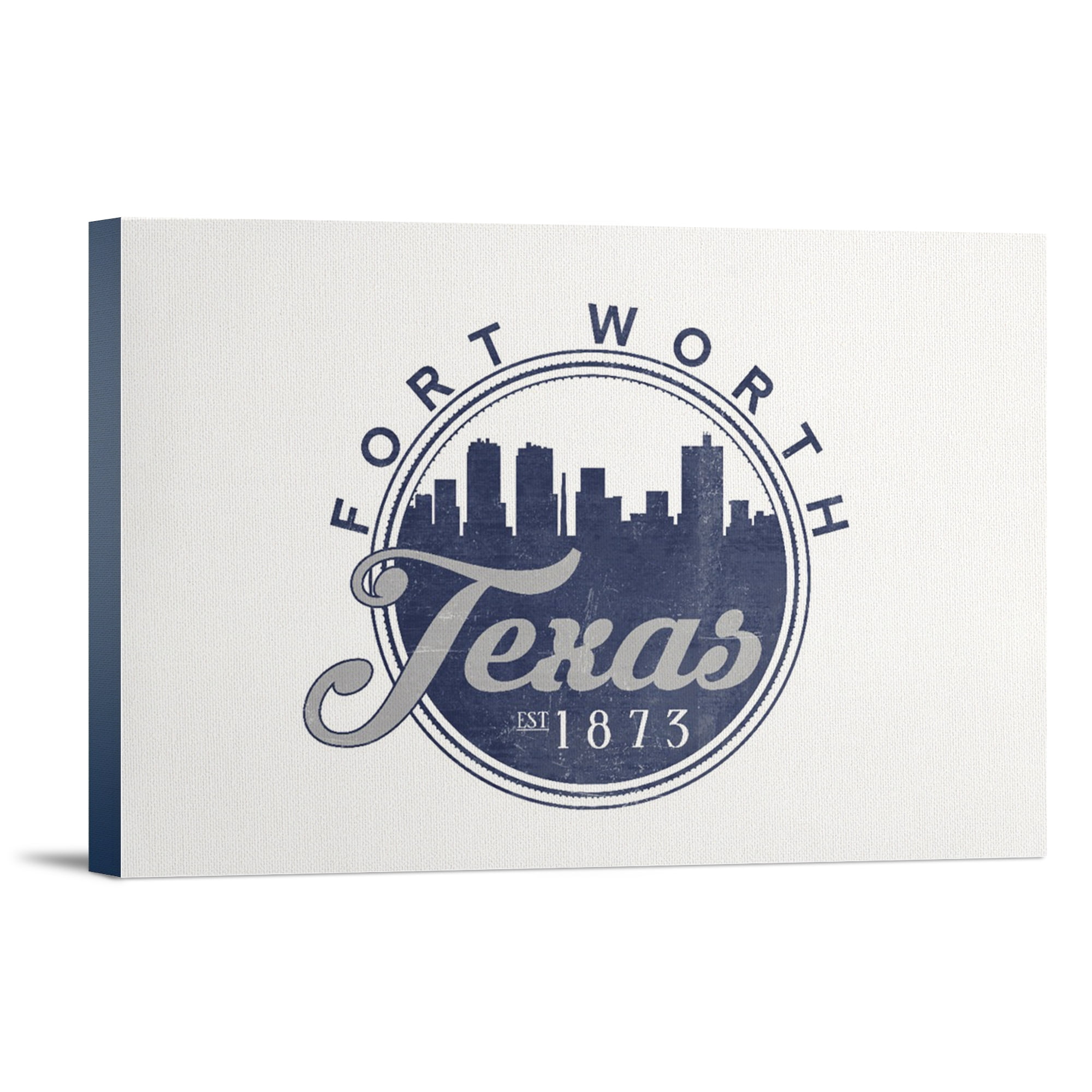 Fort Worth, Texas, Skyline Seal (Blue), (12x18 Wrapped Canvas, Wall
