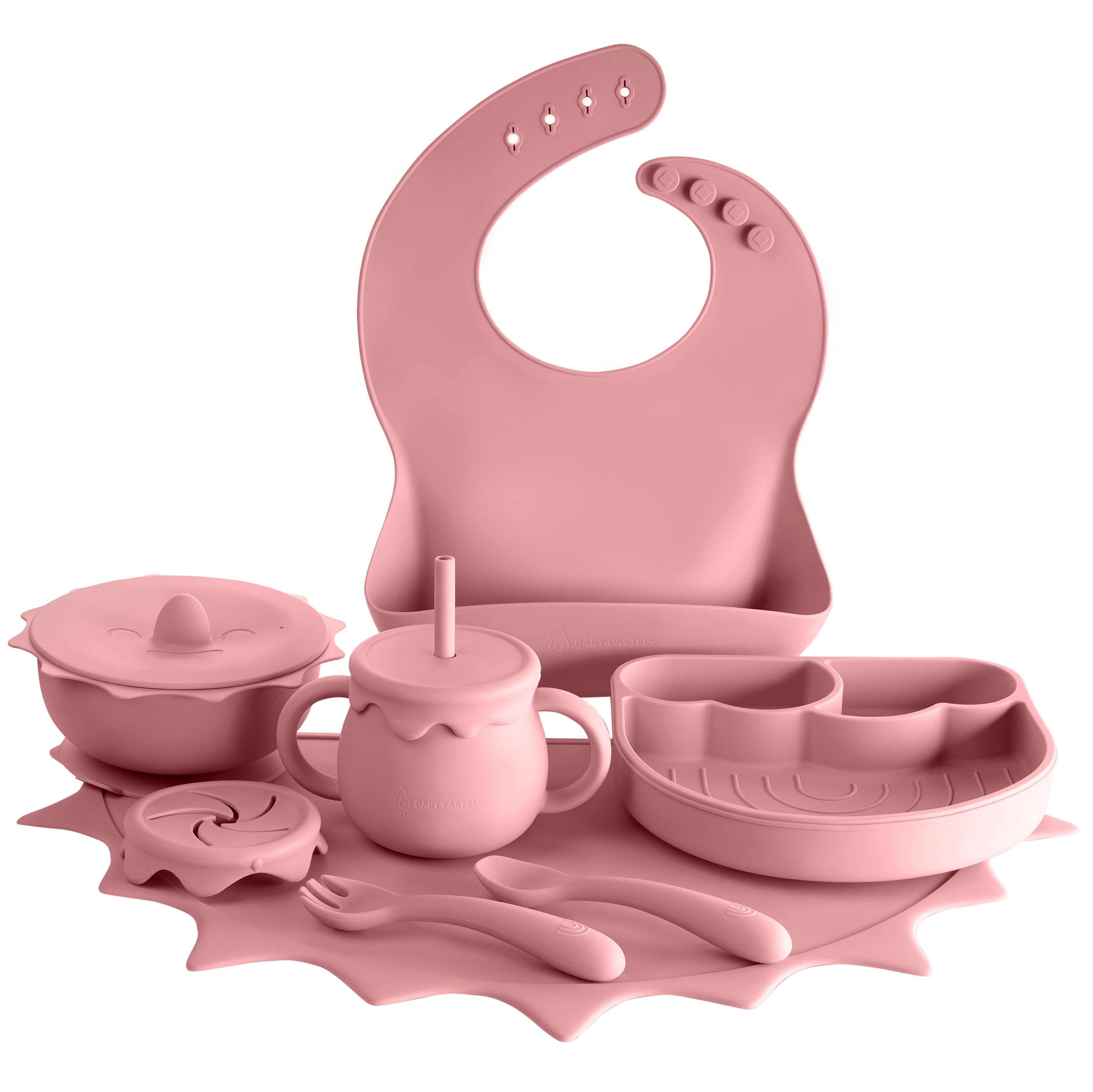 Ginbear Baby Bowls with Suction First Stage, Baby Girl Silicone Bibs, Baby  Feeding Spoons, Baby Led Weaning Supplies for Ages 6 Months+ (Baby Pink)