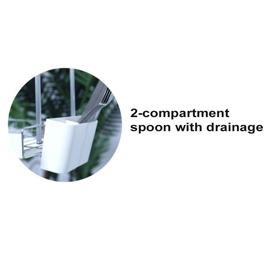 Adjustable Under Cabinet Dish Drying Rack, Expandable Wall Mounted Dish Drainer (9.4" to 12.8") with 2-Compartment Utensil Holder