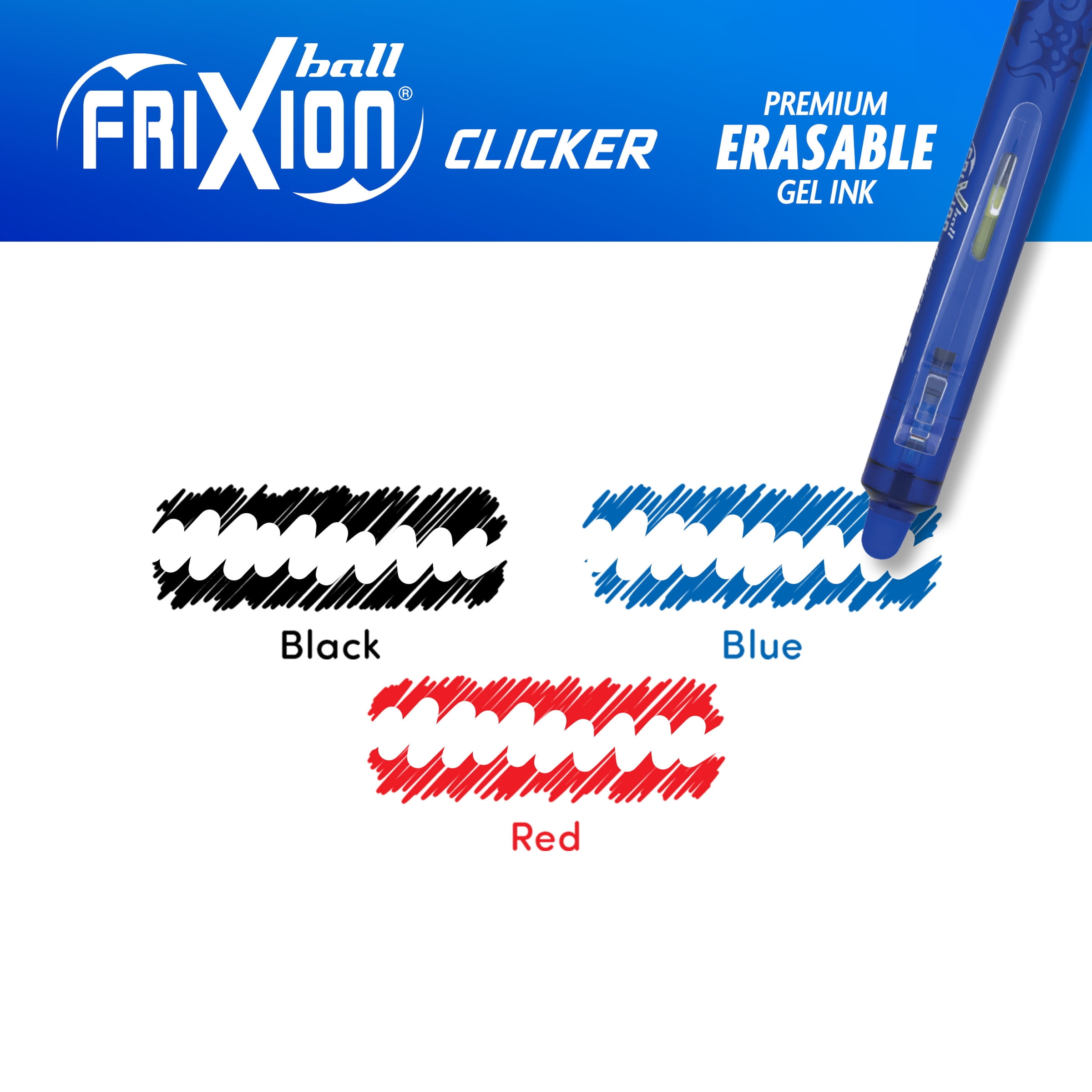 Pilot FriXion Clicker Erasable Gel Pens, Fine Point, Assorted Ink, 3 Count