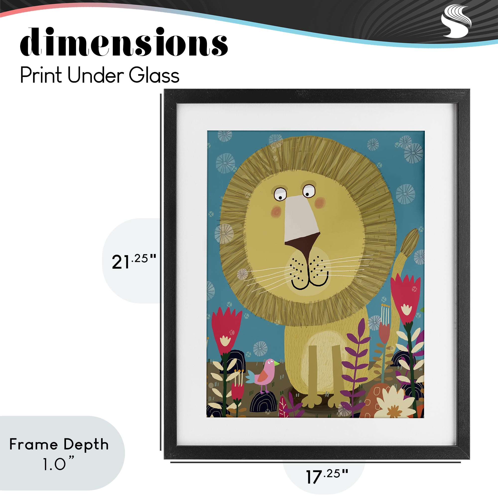 Stupell Industries Boho Lion & Flowers Black Framed Print Under Glass, design by Carla Daly