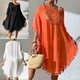 thumbnail image 3 of OWLCE Swimsuit Cover Up for Women O Neck Loose Beach Bathing Suit Cover up Summer Swim Coverup Swimwear Crochet Dress for Beach Pool, Black-L1, 3 of 10