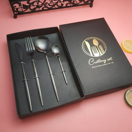

Hot sale Nordic Ins style light craft rosegold high quality stainless steel table table fork soup spoon coffee spoon tableware set dinnerware kitchenware/304 hindi kinakalawang Black With Box
