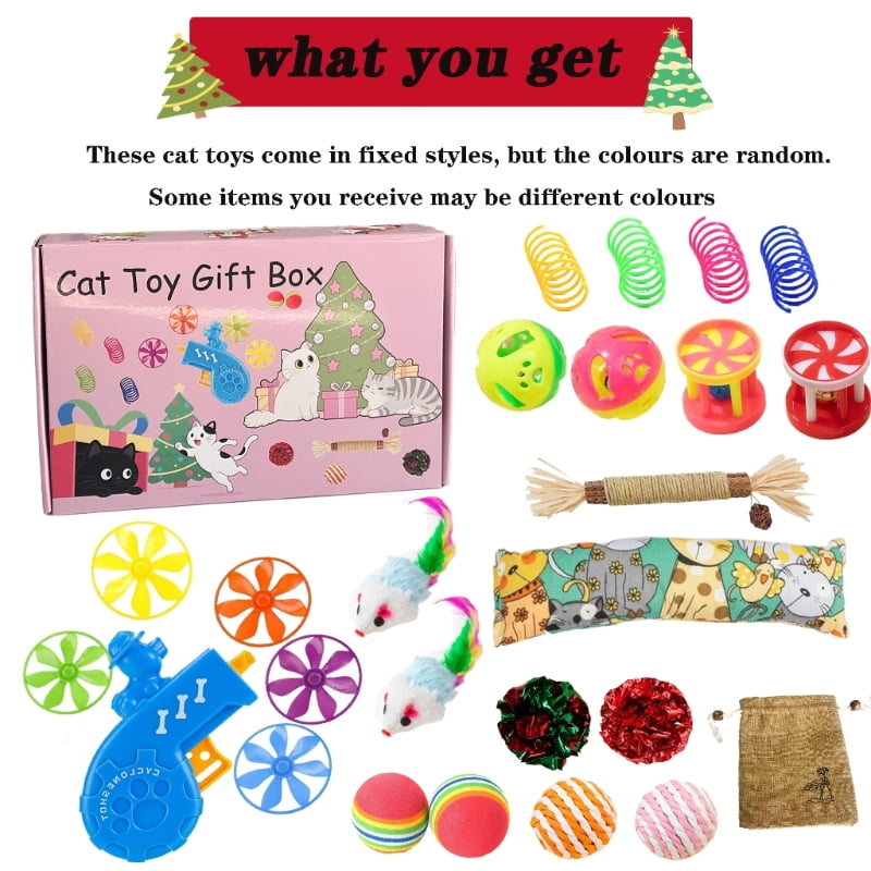 25Pcs Cat Toy Bulk Kitten Toy Pack Variety Funny Interactive Gift Including Mice Rainbow Balls Spring Crinkle Balls for Indoor Cat Kitty Kitten(Novel)