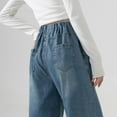 thumbnail image 4 of HAOTAGS Pregnant Women's Jeans, Unbreakable Cropped Denim Wide Leg Casual Loose Straight Leg Pants Blue XL, 4 of 5
