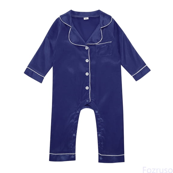 Fozruso Newborn Infant Baby Girl Boy Silk Pajamas Rompers Button Down Long Sleeve Satin Pj's Jumpsuit One-piece Romper Sizes 18-24 Months