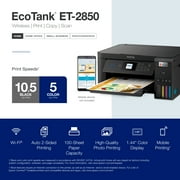 Epson EcoTank ET-2850 Wireless Color All-in-One Cartridge-Free Supertank Printer with Scan, Copy and Auto 2-sided Printing - Black