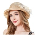 thumbnail image 3 of XINPING Women's Mesh Floral Sun Hat, Elegant Wide Brim Hat with Floral Netting Detail for Weddings, Garden Parties and Summer Vacation, 3 of 8