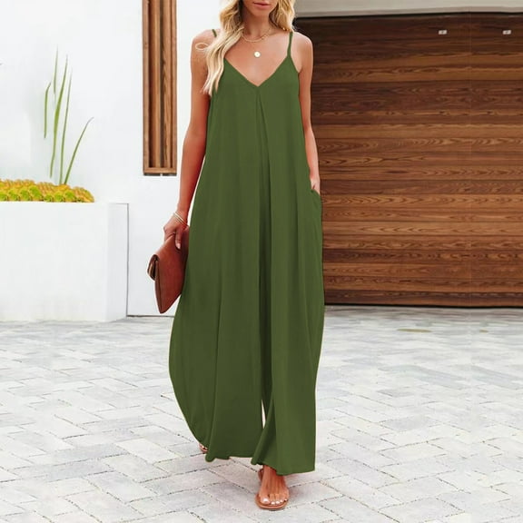 Baqcunre Jumpsuits For Women Women'S High Waisted Wide Leg Loose Jumpsuit Casual Suspenders With Long Pants Zipper Jumpsuit Sweatpants Women Pants For Women Army Green L