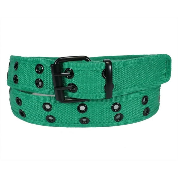Green 2 Holes Row Metal Grommet Stitched Canvas Fabric Web Belt