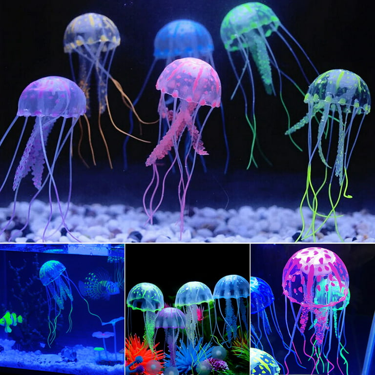 6 Pack of Floating Neon Artificial Jellyfish - Fish Tank Aquarium