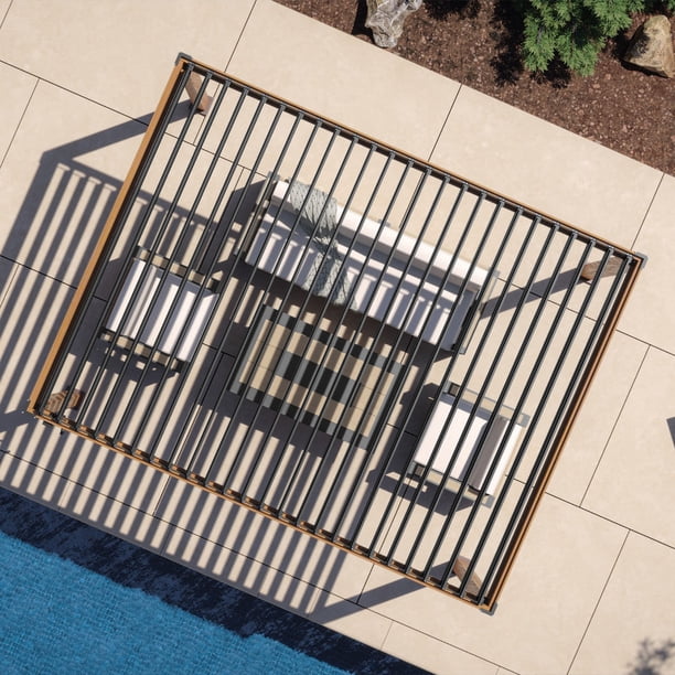 MIRADOR, Pergola, 10'x 13', Gray, Wood Grain Aluminum - Walmart.com
