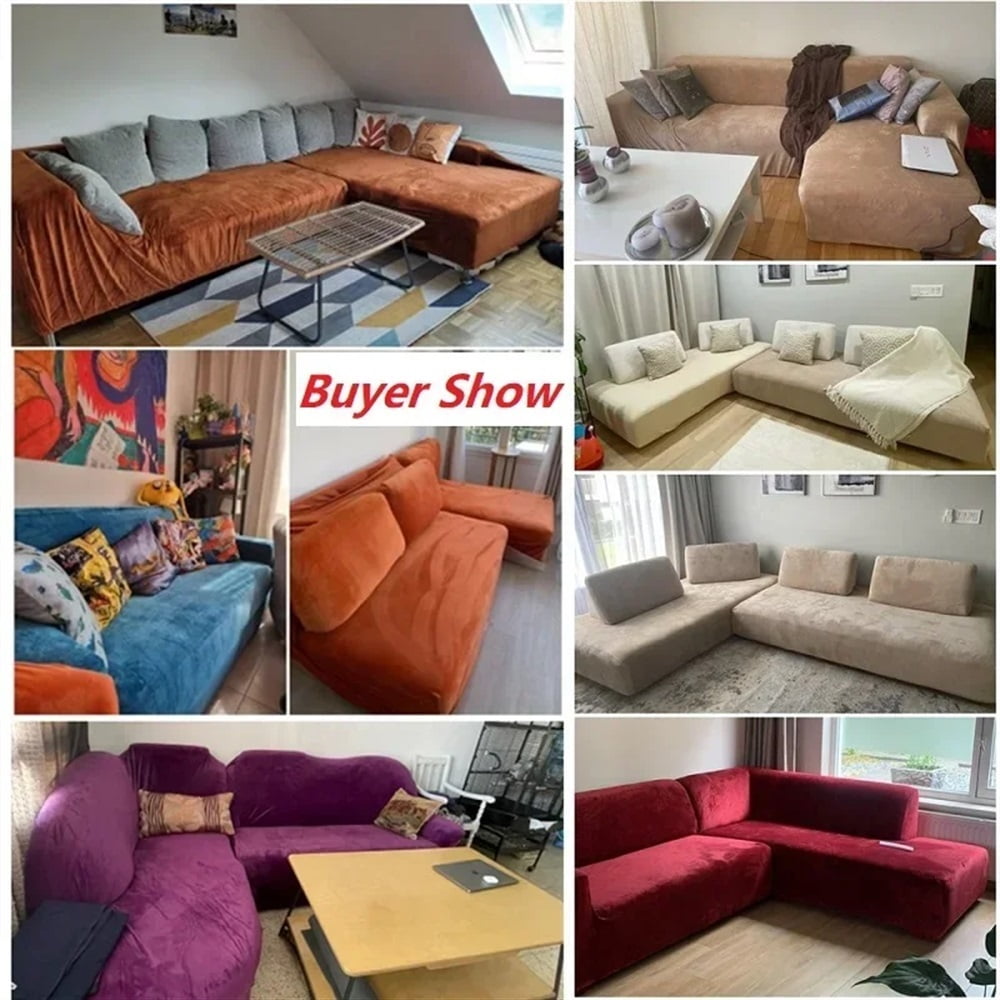 Velvet Sofa Cover For Living Room Thick Elastic Sofa Cover 1/2/3/4 Seater L Shaped Corner Sofa Cover Stretch Cover