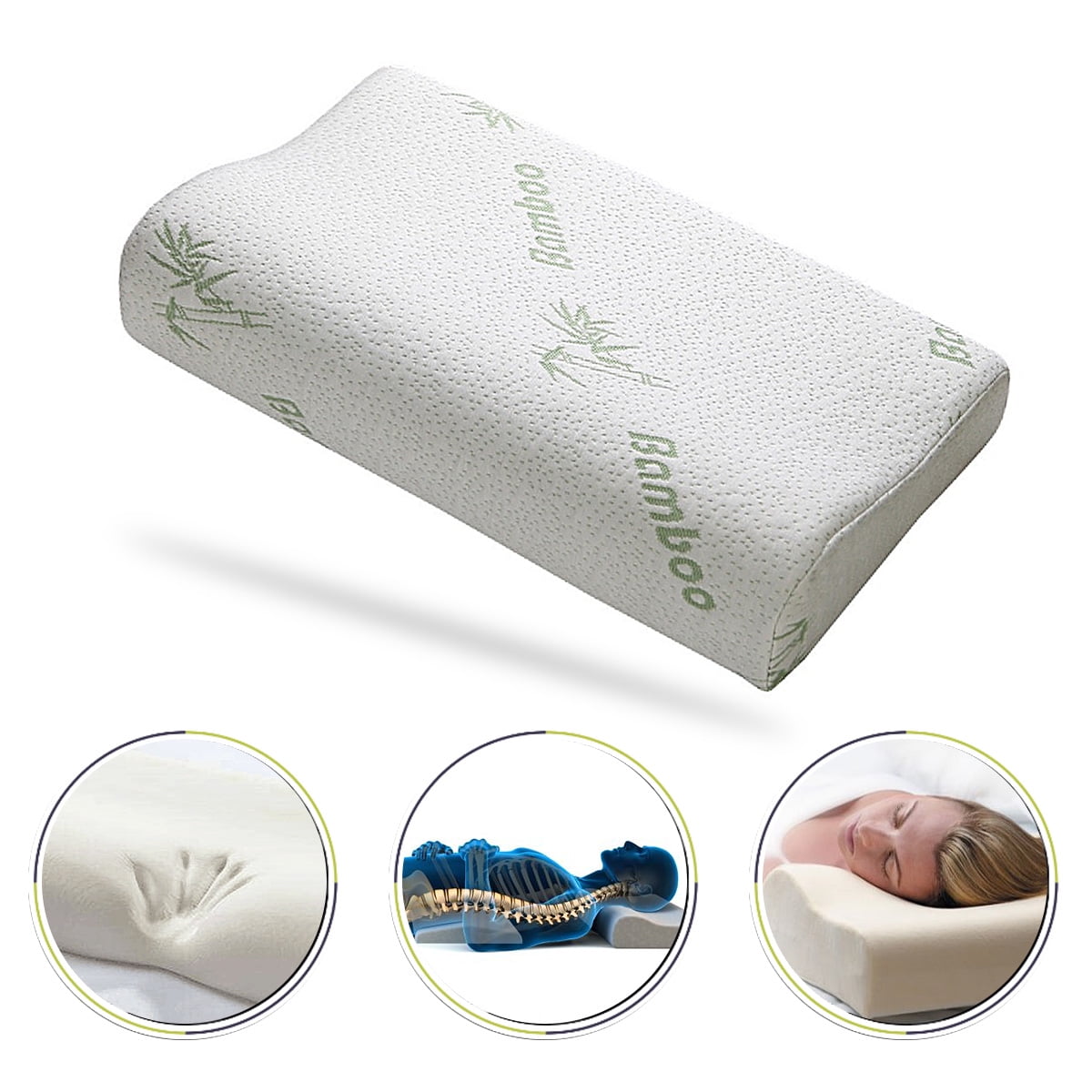Comfortable Bamboo Memory Foam Pillow Hypoallergenic Cool High Density Foam Pillow for Bedroom ...