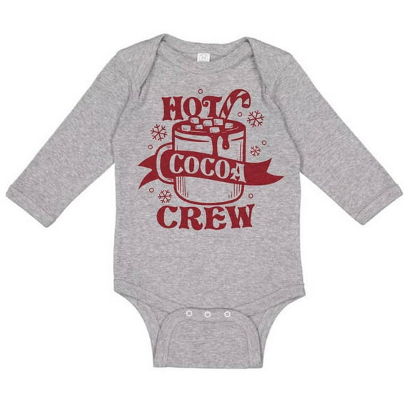 TeesAndTankYou Hot Cocoa Crew Long Sleeve Baby Onesie Infant One Piece Bodysuit 18 Months Heather Grey