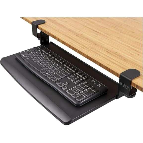 Stand Up Desk Store Compact Clamp-On Retractable Adjustable Height Under Desk Keyboard Tray | for Desks Up to 1.5" (Small, 24.5" Wide)