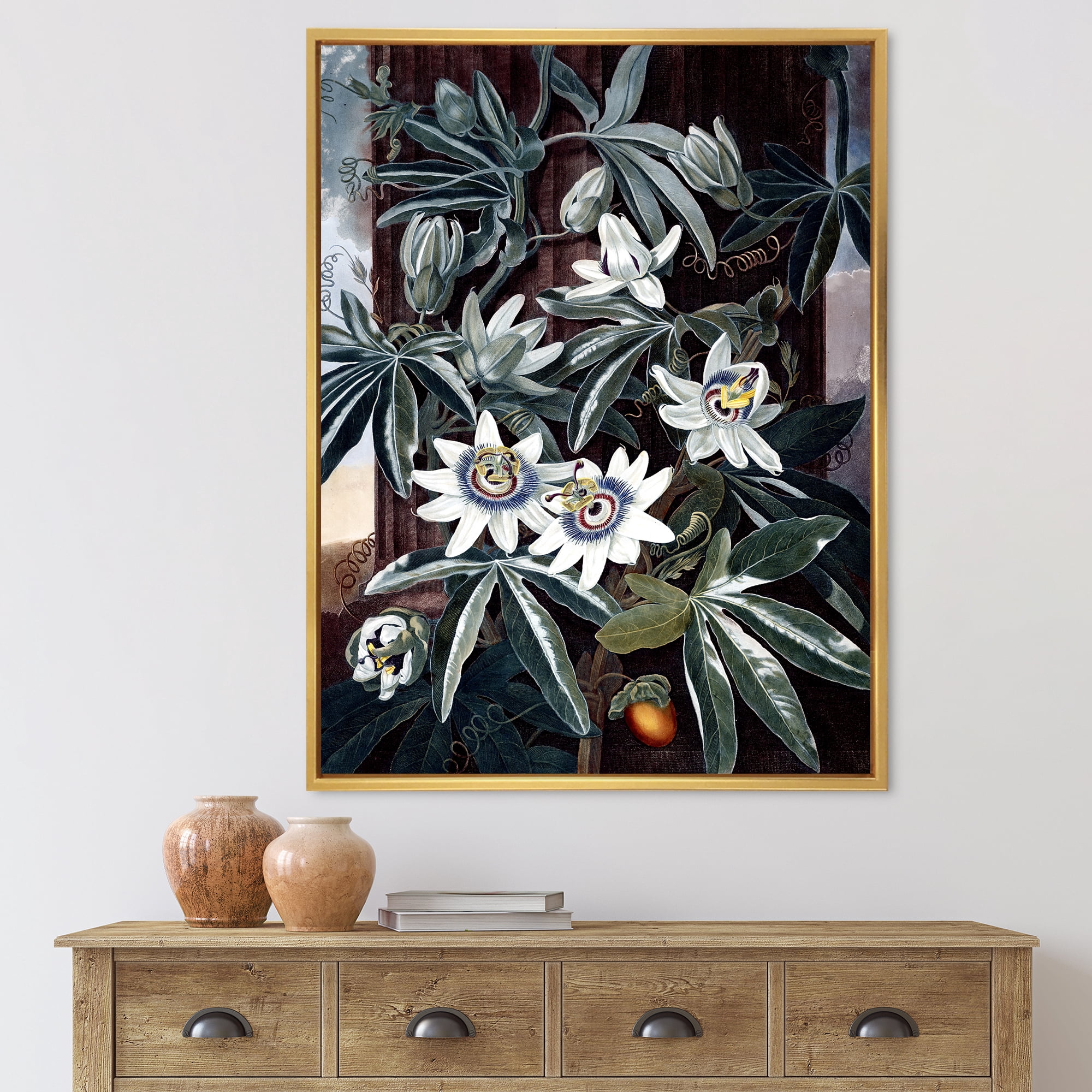 Designart 'Ancient Flowers I' Traditional Framed Canvas Wall Art Print
