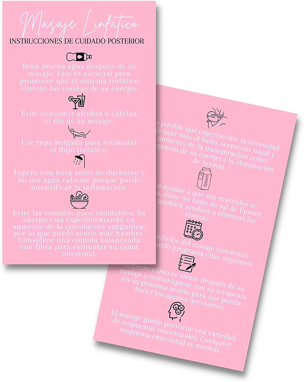 Lashicorn Spanish Ultrasonic Cavitation Aftercare Cards | Physical Printed 2 X 3.5" Inches Business Card Size | Pink With Black Design