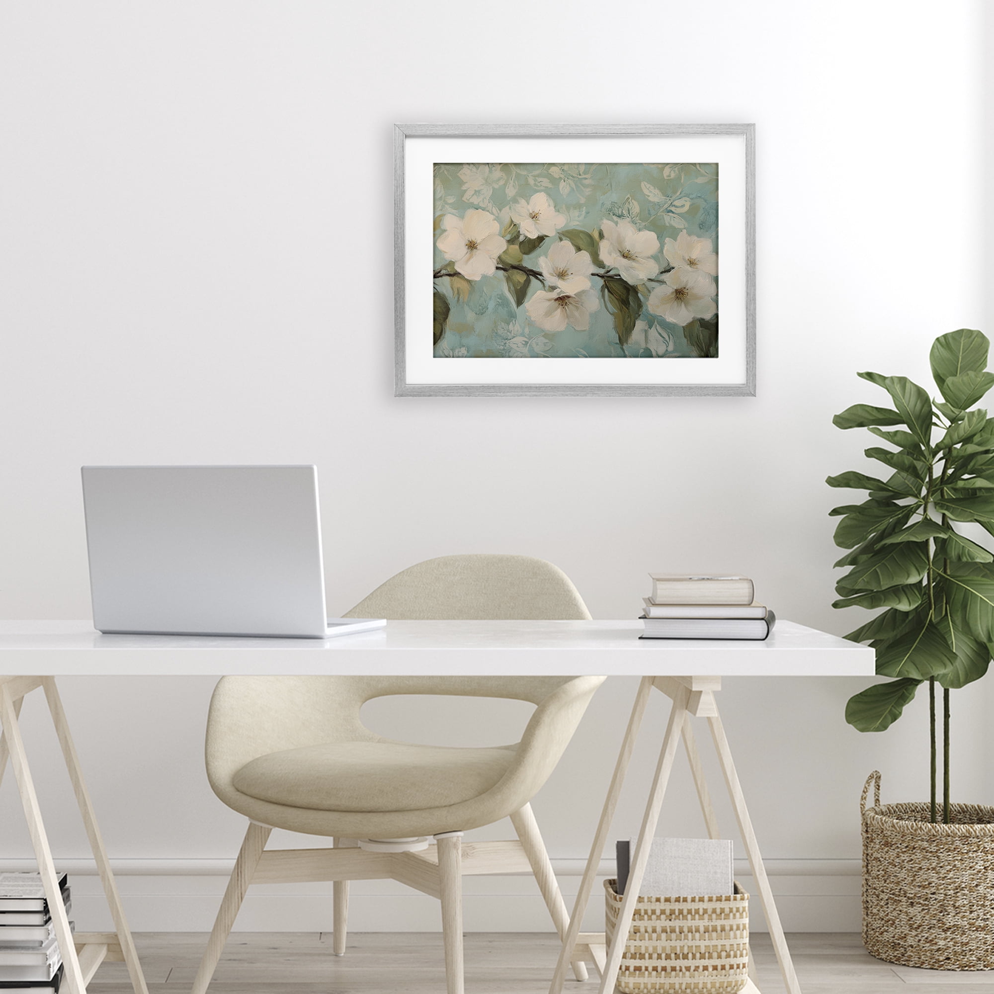 Stupell Industries Serene Flower Branch Blooms Gray Framed Print Under Glass, design by Petal Prints Design