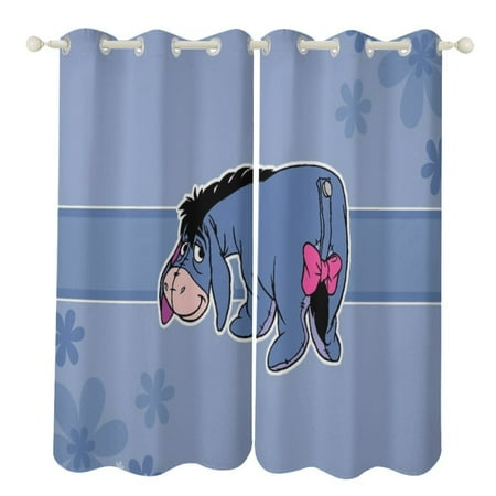 Eeyore Print Perforated Curtains Living Room Bedroom Blackout Noise Reduction Curtains 2 Panels for Bedroom Dining Living Room 52 x72