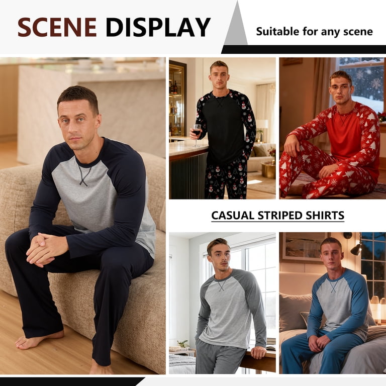 Iceglad Men's Long Sleeve Pajama Set with Pockets photo 6