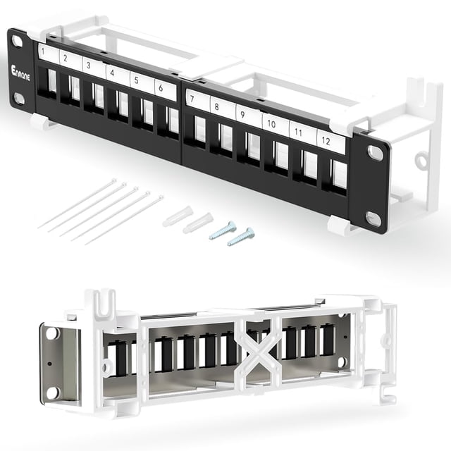 Soporte de pared Patch Panel Enmane de 12 puertos en blanco Keystone, 10 pulgadas