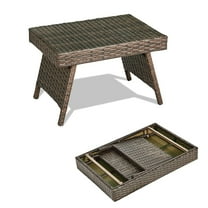Patiojoy Folding PE Rattan Coffee Table, Mix Brown