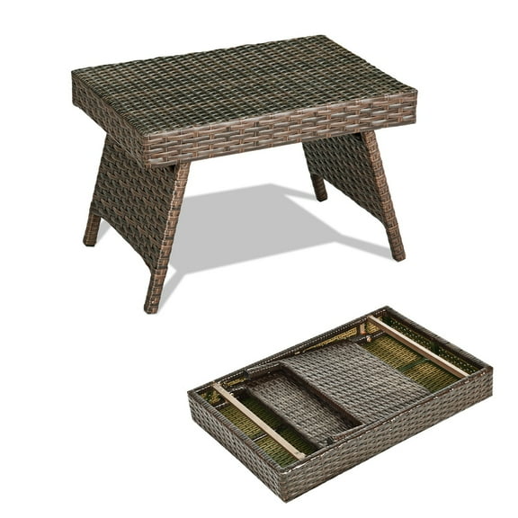 Patiojoy Folding PE Rattan Coffee Table, Mix Brown
