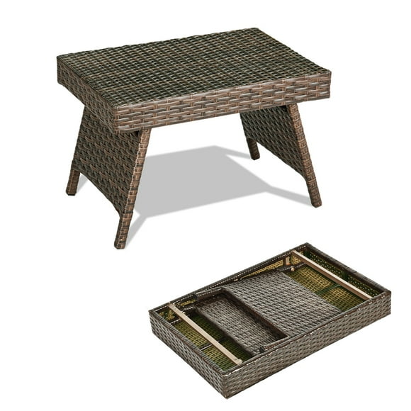 Topbuy Outdoor Wicker Table Patio Rattan Coffee Table Side Table Steel Frame