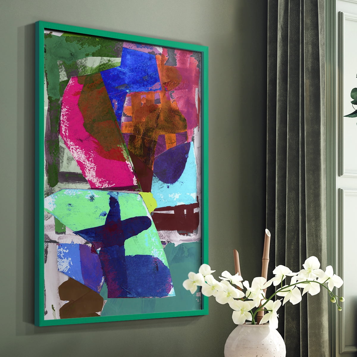Brights Strokes III Framed Print in Green Solid Wood Framed Print No Nail Hanging