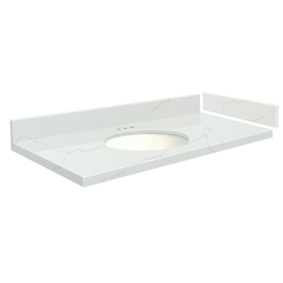 Transolid VT43.5x22-1OU-6F-A-W-4 43.5 in. D Quartz Vanity Top with 4 in. Centerset and Oval Undermount Sink, Calacatta