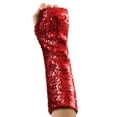thumbnail image 2 of QSAWXQZ Women's Carnival Sequine Long Arm Sleeves Solid High Elastic Gloves for Party Red 11.02in, 2 of 4