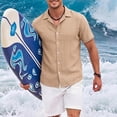 thumbnail image 2 of Men's Summer Linen Cotton Casual Short Sleeve Button Down Shirt Top, Lapel Collar Solid Color Fashionable Breathable Lightweight Outdoor Daily Wear Travel Vacation Outfit, 2 of 9