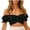 Black, variant on Lovskoo Chiffon Crop Tops Summer Tops for Women 2024 Crop Tops for Women Off Shoulder Short Sleeve Solid Color Trendy Comfortable Breathable Off The Shoulder Blouses Tops Black
