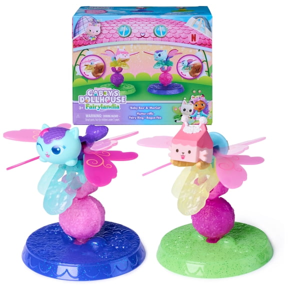 Gabby's Dollhouse Fairylandia, Baby Box & MerCat Flutter-riffic Fairy Rings 2-Pack, For Kids Ages 3 and up