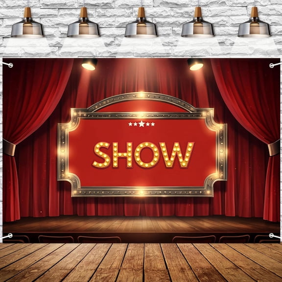Talent Show Backdrop Banner Theater Stage Background with Red Curtain & Spotlight Design for Kids Performance, Magic Show, Birthday Party Decor 72x43 Inch